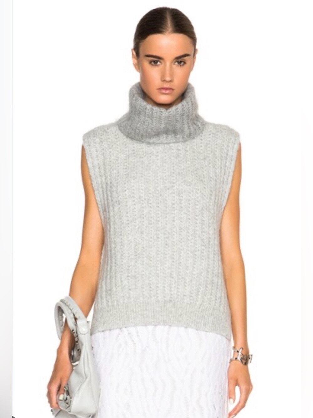 3.1 Phillip Lim Alpaca Mohair Blend Sleeveless Turtleneck Sweater Vest Gray MED